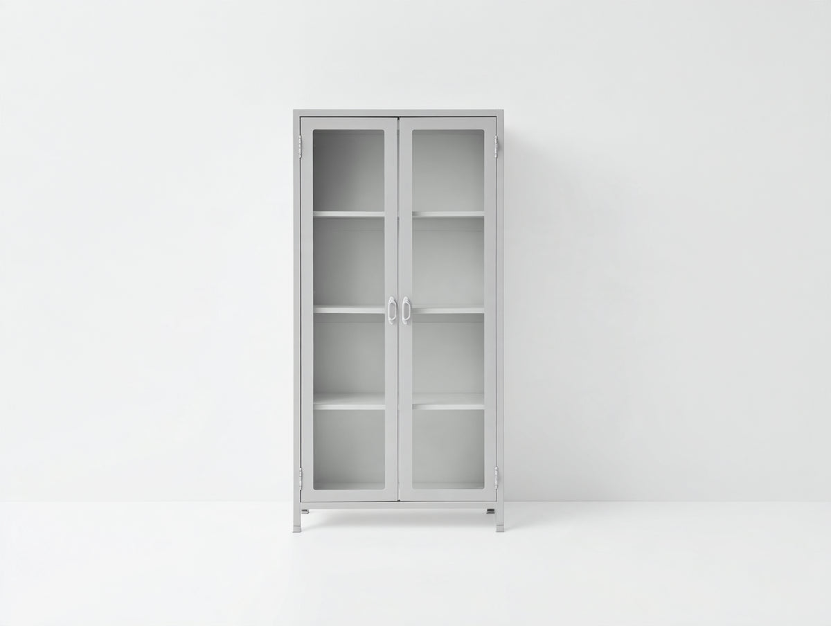 Vetrina - Metallo-Vetro - 80x40x180 cm - Grigio chiaro - Stile moderno
