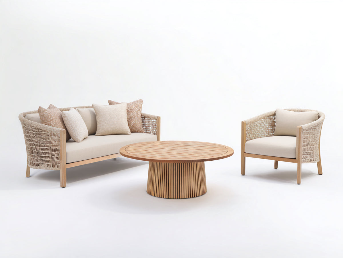 Divani da esterno - Legno-Rattan-Tessuto - lunghezza 185cm x larghezza 78cm x altezza 75cm - Marrone chiaro-Beige - Stile naturale