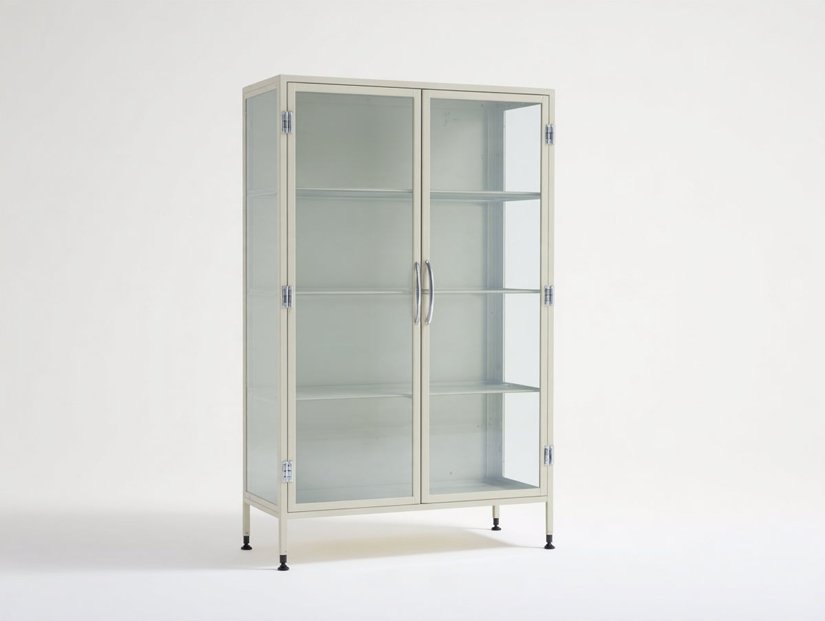 Vetrina - Metallo-Vetro - 100x45x180 cm - Beige chiaro - Stile industriale moderno