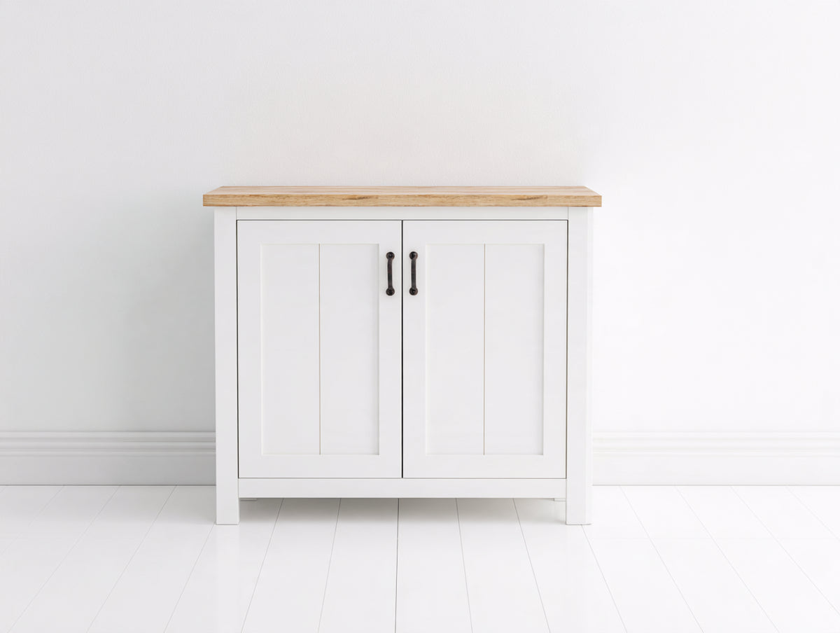 Credenza - legno-metallo - 100 x 45 x 90 cm - bianco-legno naturale - stile rustico moderno