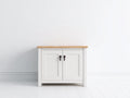 Credenza - legno-metallo - 90 x 40 x 85 cm - bianco-legno naturale - stile country moderno