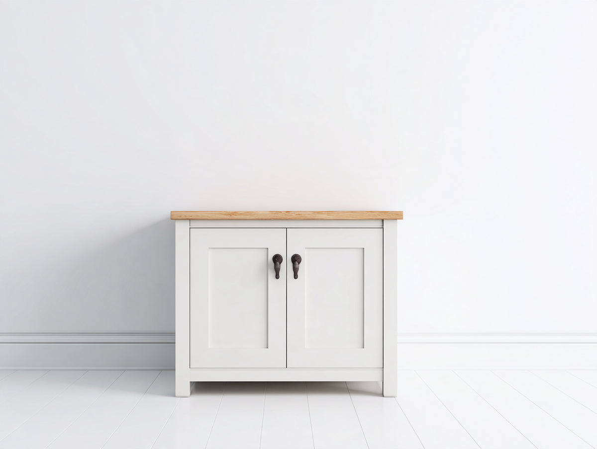 Credenza - legno-metallo - 90 x 40 x 85 cm - bianco-legno naturale - stile country moderno