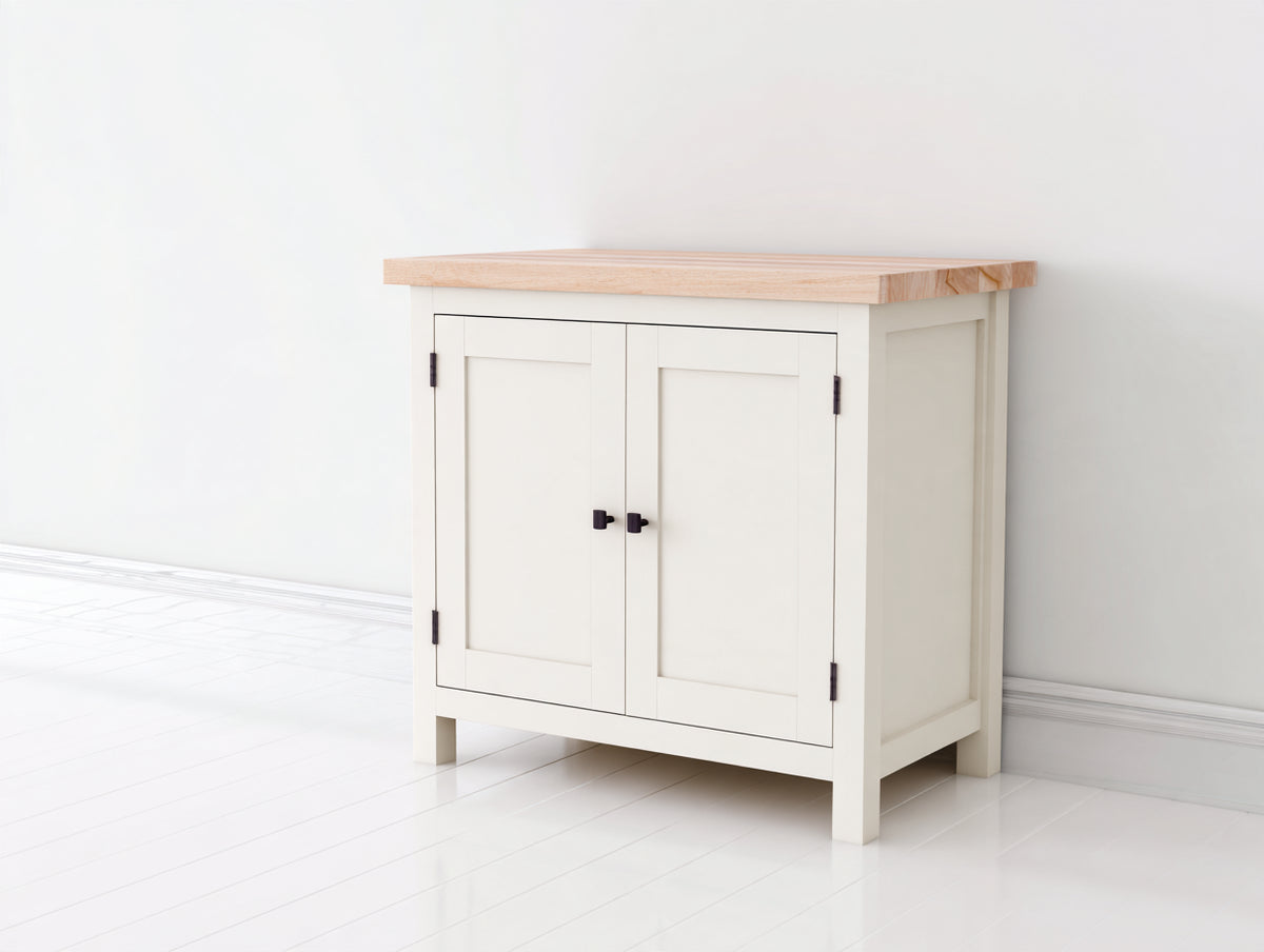 Credenza - legno-metallo - 95 x 45 x 90 cm - bianco-legno naturale - stile rustico moderno