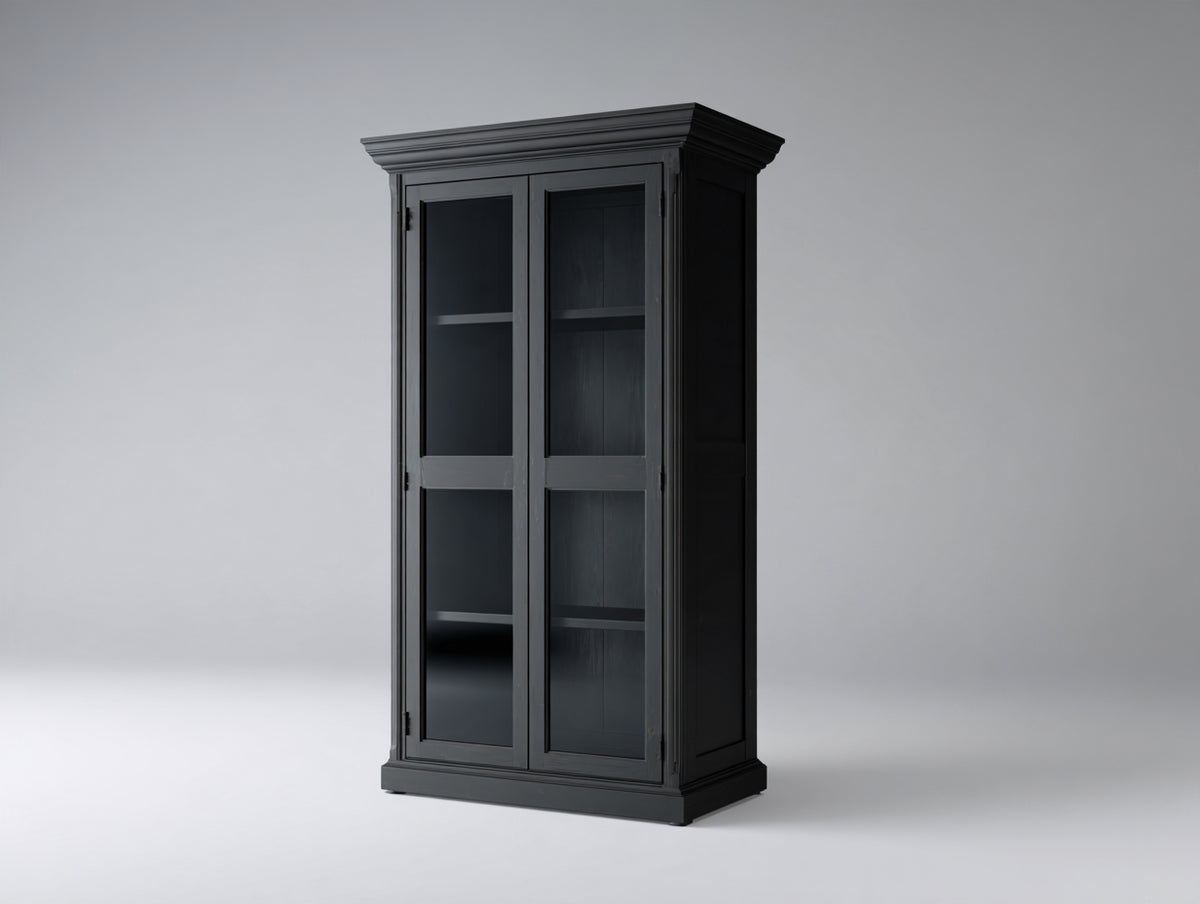 Vetrina - Legno-Vetro-Metallo - 100 x 45 x 190 cm - Nero - Stile classico