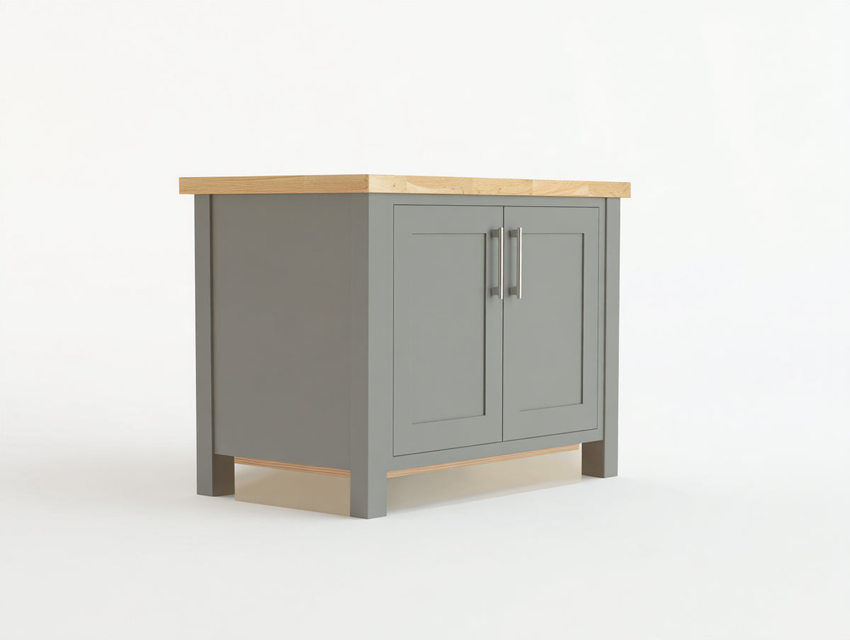 Credenza - legno-metallo - 90 x 50 x 90 cm - grigio salvia-legno naturale - stile Shaker moderno