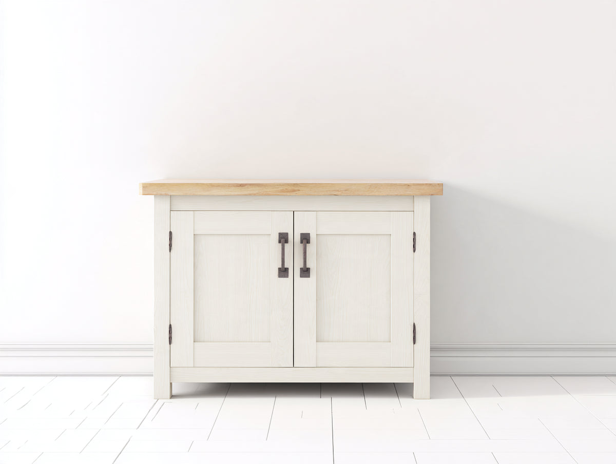 Credenza - legno-metallo - 105 x 45 x 90 cm - bianco-legno naturale - stile rustico moderno