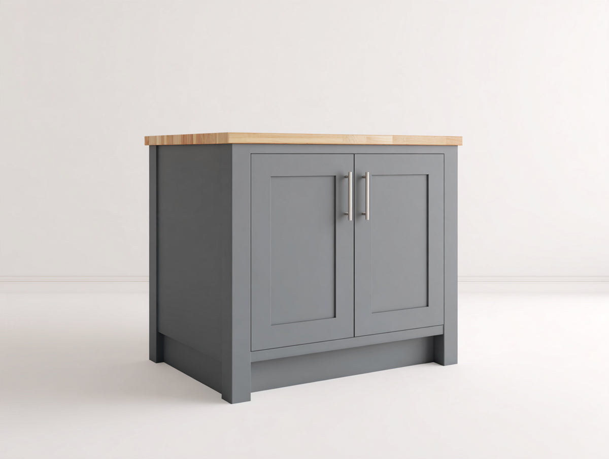 Credenza - legno-metallo - 95 x 45 x 90 cm - grigio-legno naturale - stile Shaker moderno