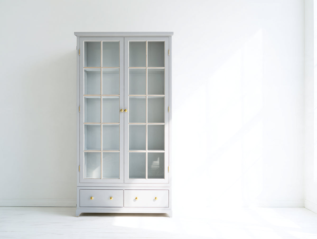 Vetrina - Legno-Vetro-Metallo - 90x40x190 cm - Grigio chiaro - Stile classico