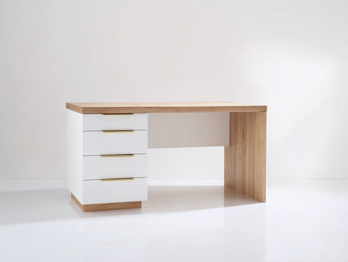 Scrivania - Legno-Metallo - 120x60x75 cm - Bianco-Legno naturale - Stile moderno minimalista
