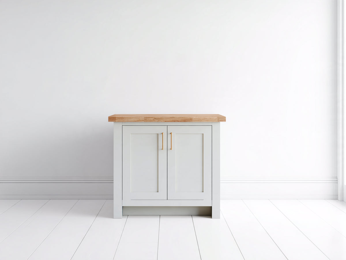 Credenza - legno-metallo - 85 x 40 x 85 cm - bianco-legno naturale - stile moderno