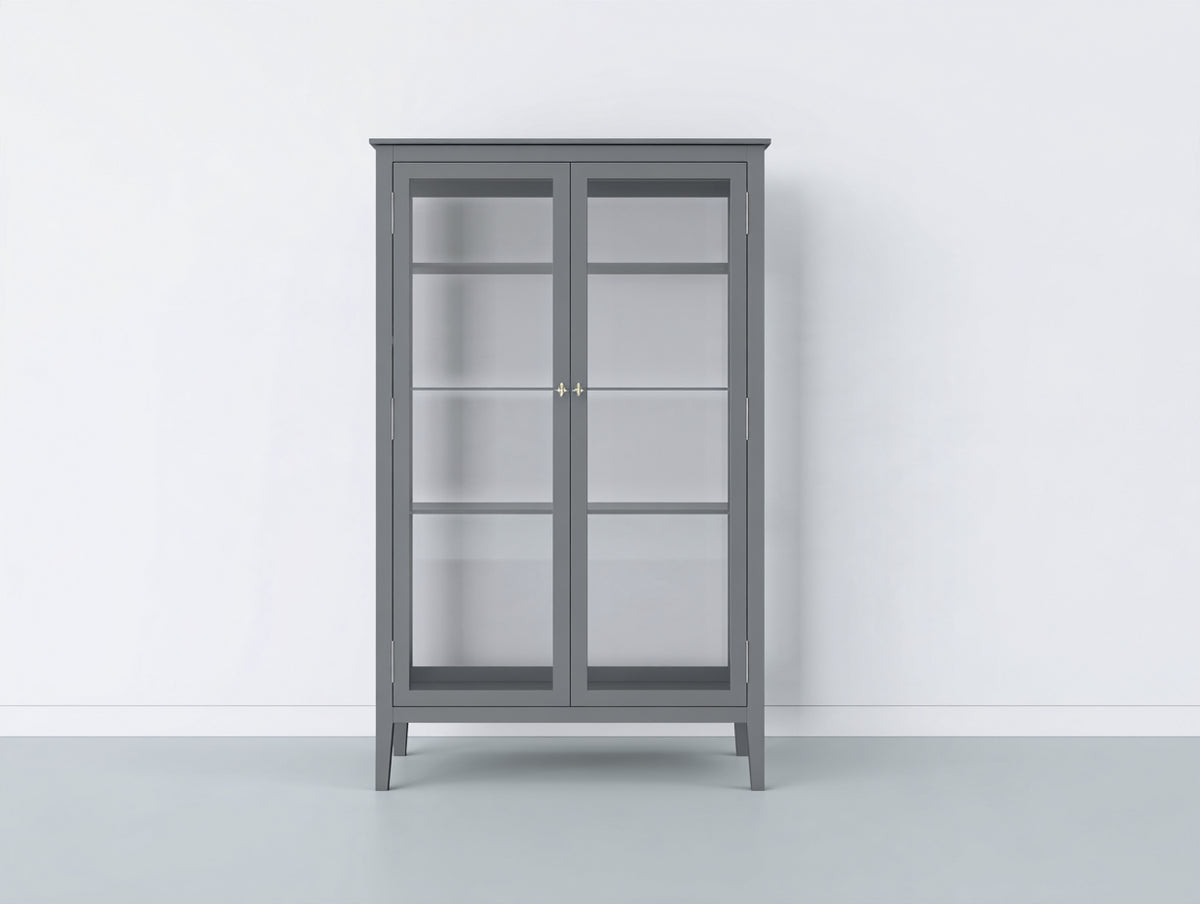 Vetrina - Legno-Vetro - 90x40x185 cm - Grigio ardesia - Stile classico moderno